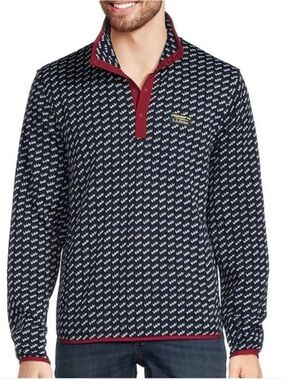 L.L. Bean Navy and Red Patterned Zip-Up Sweater